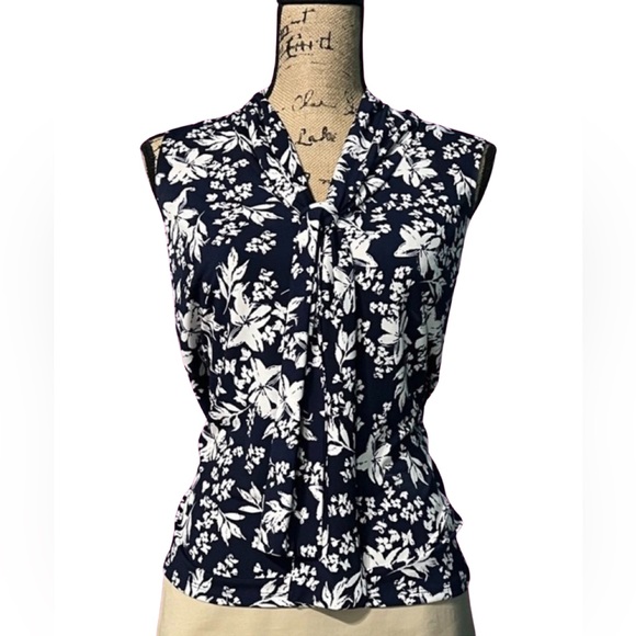 Tahari Tops - TAHARI Navy and White Floral Sleeveless V Neck Shell/Blouse Size XS